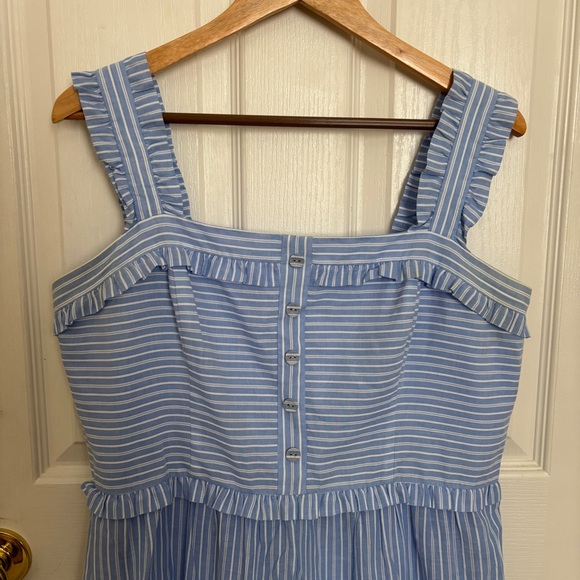 Gal Meets Glam Courtney Blue and White Tiered Striped Dress Size 14 - Picture 3 of 9